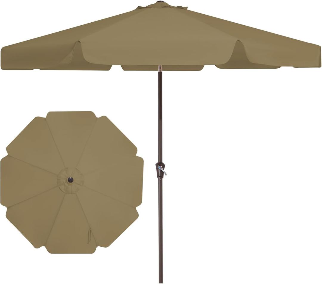 JEAREY 9 FT Patio Umbrella Outdoor, Table Umbrellas Market Umbrella w/Push Button Tilt/Crank, 8 Sturdy Ribs(Tan)