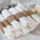 100pcs Burlap Napkin Rings with Wired Edge Disposable Napkin Rings Napkin Bands for Country Wedding Decorations Party Dinner Table Decorations