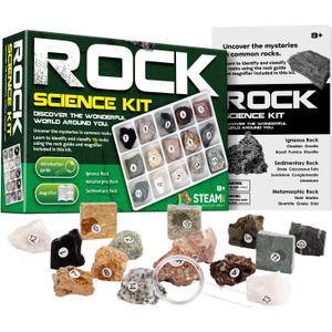 Rock & Stone Collection 15 PCS with Collector Box, STEM Toy Science Kit Geology Mineral Specimens Gift Presents for Kid Geologists