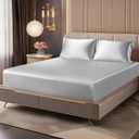 BEDELITE Satin Fitted Sheet and Pillowcases Set, Luxury Soft Similar to Silk Bottom Bed Sheet with Elastic Corner Straps, Deep Pocket up to 15 Inch, 1 Fitted Sheet and 2 Pillowcases(King, Grey)