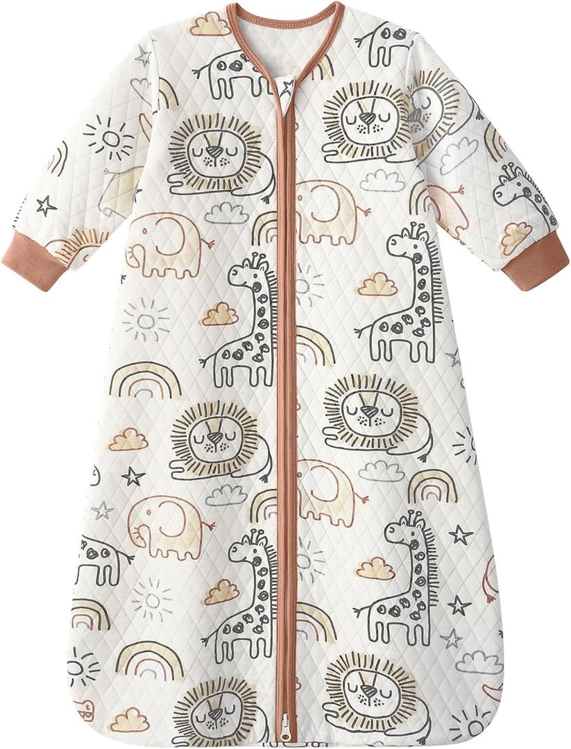 Yoofoss Baby Sleep Sack with Sleeves Wearable Blanket Baby Organic Cotton 2-Way Zipper Sleeping Sack, Soft Breathable Durable (6-12 Months, Brown Giraffe)