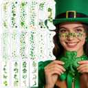 28 PCS St Patricks Day Glitter Face Temporary Tattoos, Gold Green Freckles Shamrocks Irish Flag Leprechauns Hats Face Patches Stickers for Adult Women Teen Kid, St. Patricks Day Makeup Accessories