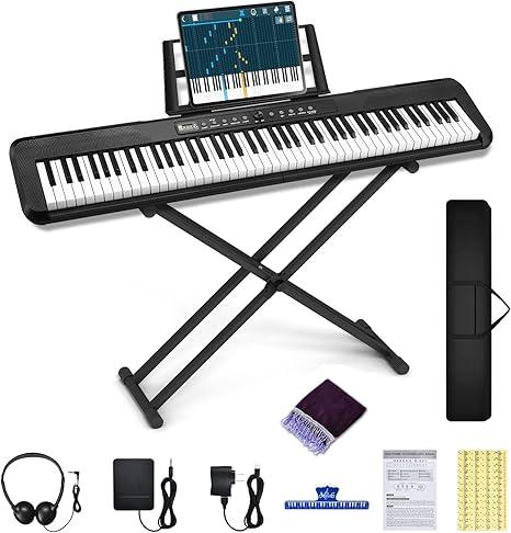 88 Key Digital Piano, Electronic Keyboard Piano with Music Stand, Power Supply, Sustain Pedal, Stand, Bluetooth, MIDI, for Beginner Professional at Home, Stage