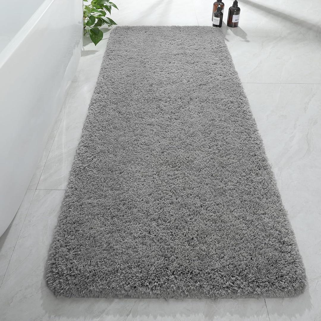 AROGAN 24x60 Inch Long Bathroom Runner Rug, Luxury Thick Soft and Absorbent Microfiber Non Slip Bath Mat, Rubber Backing Quick Dry Rugs Carpets, Machine Washable Plush Mats for Shower Floor, Grey