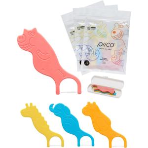 Piico Unflavored Kids Floss - No Fluoride Dual Line Dental Floss Picks - Fun Oral Care in Colorful Floss Sticks Design - Kids Flossers Prevent Tooth Decay & Gum Disease - 240 Count Zoo & Travel Case