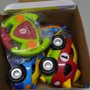 Prextex 2 Pack Cartoon Remote Control Cars for Toddlers - Police Car and Race Car with Steering Wheel Controllers and Lights - Different Frequencies So Both Can Race Together - Toddler Gift 18+ Months