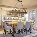 TOCHIC 48 Inch Black Farmhouse Chandelier, 8-Light Rustic Wood Chandeliers for Dining Room, Western Kitchen Pendant Lighting Over Island, Large Ceiling Light Fixture for Living Room, Bedroom, Bar