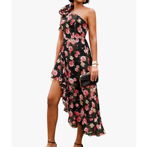 GRACE KARIN Womens Summer One Shoulder Sleeveless Dresses Floral Flowy Ruffle High Low Wedding Guest Maxi Sundresses Size 10