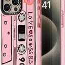 for iPhone 15 Pro Case Cute - Durable Shockproof 6.6 ft Drop Impact Phone Case - Funny Cassette Tape Design (6.1") Glitter Pink