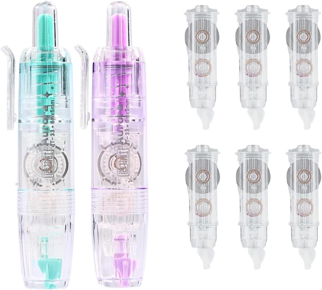 3 x Refillable Correction Tape, 157 ft Total 2 Pre-Filled Dispensers + 6 Snap-In Refills, School & Office Supplies, Purple+Green