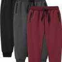 Gihuo Boys Sweatpants Athletic Workout Kids Joggers with Zipper Pocket Drawstring Active Casual Soft Jogging Sweat Pants (Black, Medium)