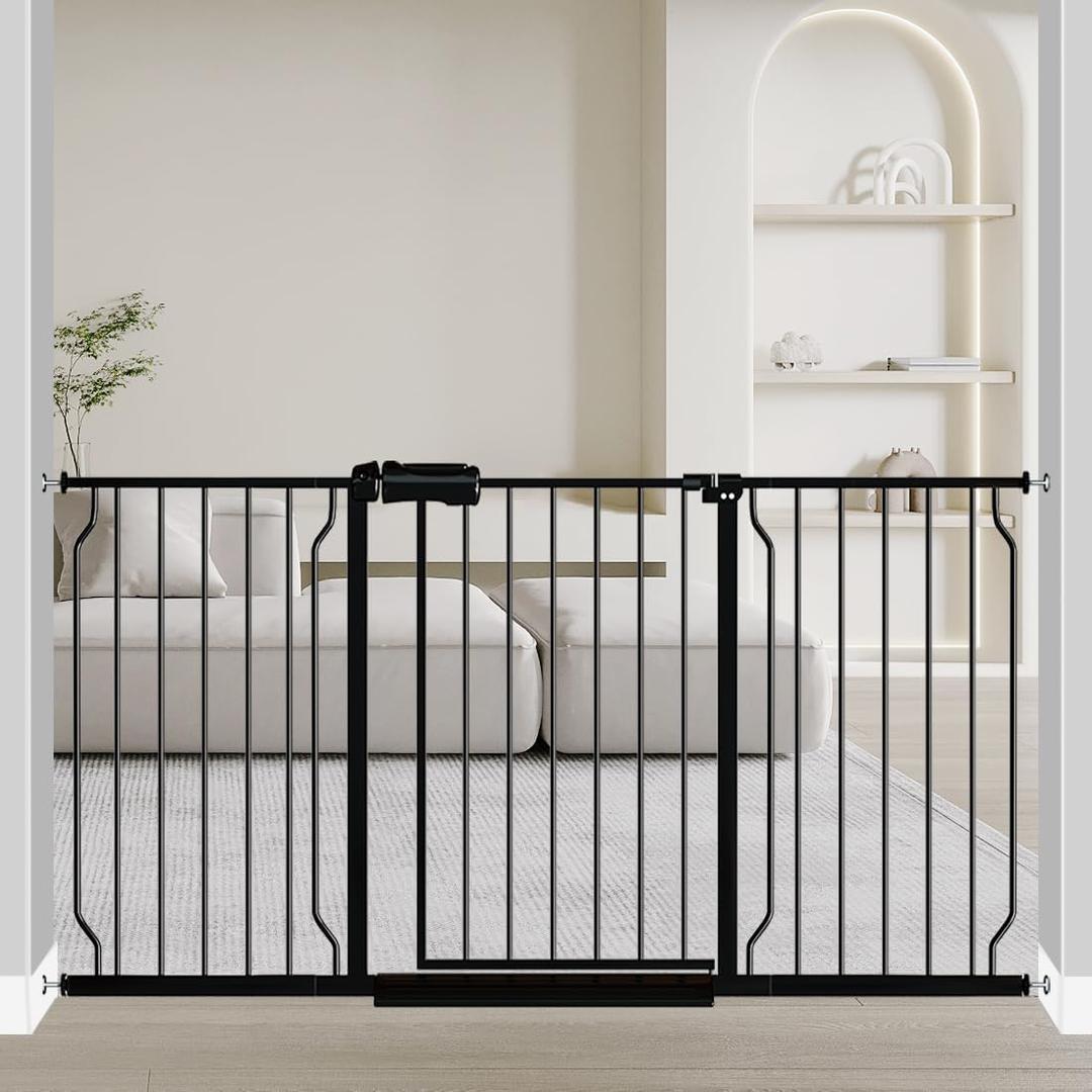 Extra Wide Baby Gate with Door 53.4-62 Inch Pressure Mounted, Auto Close Child Baby Gates for Doorways No Drill, Walk Through Dog Gate Indoor for The House, Black