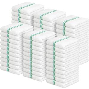 Avalon Towels Terry Bar Mop Towels (Value Pack of 60) Size 16"x19"  Absorbent and Durable, Multipurpose Cleaning Rags, Cotton Cleaning Cloths, Terry Cloth Rags, Reusable Shop Rag (Twin Green Stripe)
