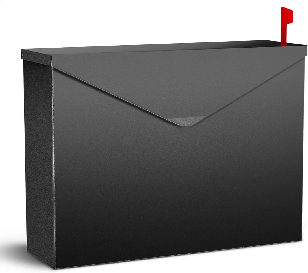 Large Capacity Wall Mount Mailbox with Outgoing Mail Flag, 14.2x10.4x4.3 Steel Mail Box for Outside, Rust-Proof Galvanized Steel Post Box, Quiet Stay-Open Lid Smooth Operation Mailboxes