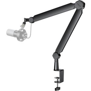 FIFINE Mic Arm Stand, Microphone Boom Arm with Desk Clamp, Cable Channels, 3/8" to 5/8" Threads, Heavy Metal Microphone Stand for Podcast, Vocal Recording, Gaming-BM66 Black