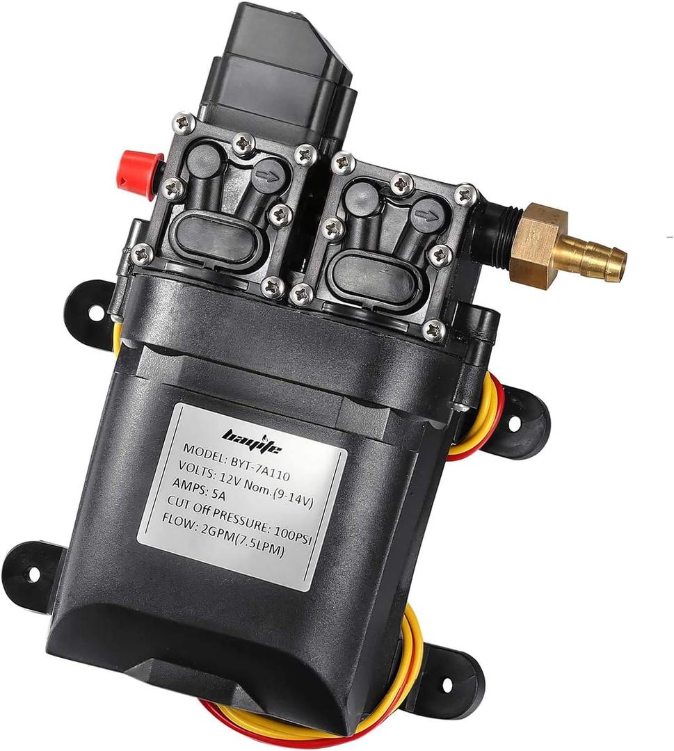 bayite 12V DC Fresh Water Pump 7.5 L/Min 2 GPM 100 PSI Adjustable 12 Volt Diaphragm Self Priming Sprayer Pump with Pressure Switch for RV Camper Marine Boat
