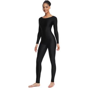 Women's Long Sleeve Unitard Dance Costume Spandex Full Body Suits One Piece Jumpsuits (Medium, Black)