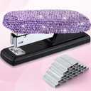 Yexiya Bling Crystal Stapler Gift Sparkly Diamond Stapler for Desk Handmade Clay Rhinestone Machine Pretty Office Stationery Kit Stylish Accessory for Women Lady Christmas(Purple)