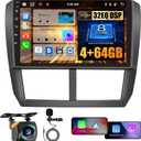 for Subaru Forester Impreza WRX 2008-2012 Android Car Stereo with Wireless Carplay, 8 Core 4+64GB 9 Inch IPS Touchscreen Car Radio 59UI GPS Navigation WiFi 32EQ DSP Backup Camrea
