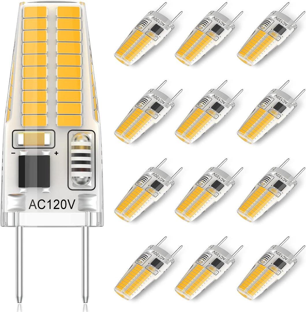 12-Pack G8 LED Bulb Dimmable, 120V 20W 25W T4 JCD Type Bi-Pin Halogen Replacement for Under Cabinet Puck Lighting, Warm White 3000K
