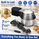 Magnetic Measuring Cups & Spoons Set, Strong N45 Magnets, Heavy Duty Stainless Steel Fits in Spice Jars for Baking & Cooking, BPA Free, Round Set of 15 with Leveler, Dark Black