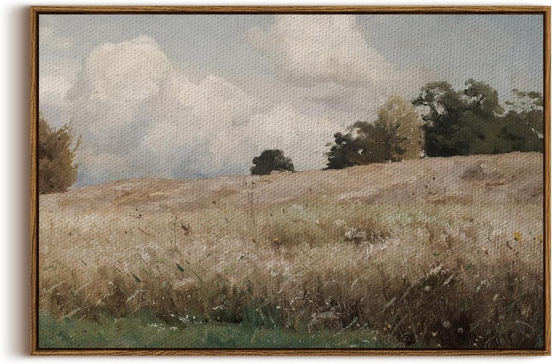InSimSea Framed Canvas Wall Art Vintage Decor, Farmhouse Scenery Vast Field Grassland Paintings, Large Prints, Nature Landscape Hanging Wall Decoration for Living Room Bedroom Bathroom, 20"x30"