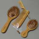 MRD Hair Brush Set, Natural Bamboo Comb Paddle Detangling Hairbrush, Wide-tooth and tail comb No Bristle, suit for Women Men and Kids Thick/Thin/Curly/Dry Hair Gift kit