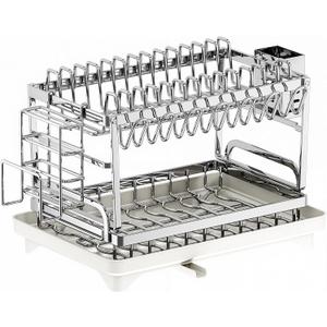TarnorLe Double Layer Dish Drying Rack, Storage Super Large Bowl Dish Rack, Multifunctional Kitchen Countertop with Drain Pan, 304 Stainless Steel Kitchen Drying Rack, Tableware, Glass Drying Rack, 17 * 12 * 11 inches
