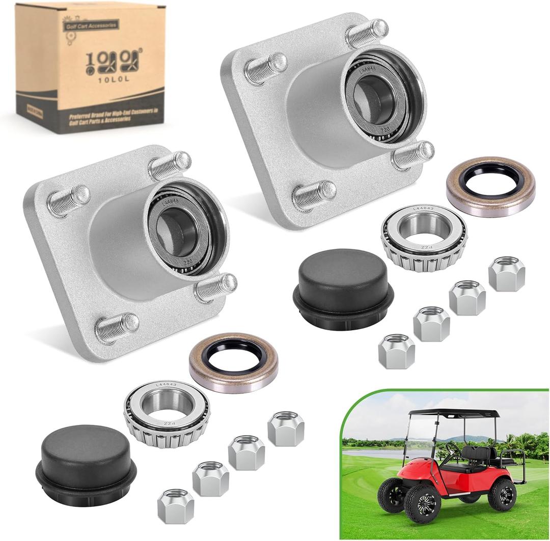 10L0L Golf Cart Front Wheel Hub Assembly with Hub Bearing/ Oil Seal/ Dust Cover for EZGO PDS&TXT/ Medalist Gas & Electric 2001.5-2013, Replace OEM# 70895G01, L44643(Pack of 2)