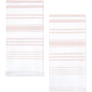 Sticky Toffee Hand Towels for Bathroom Set of 2  28x16 in White and Blush Pink Striped Turkish Towels, Soft and Absorbent Decorative 100% Cotton Bath Towels