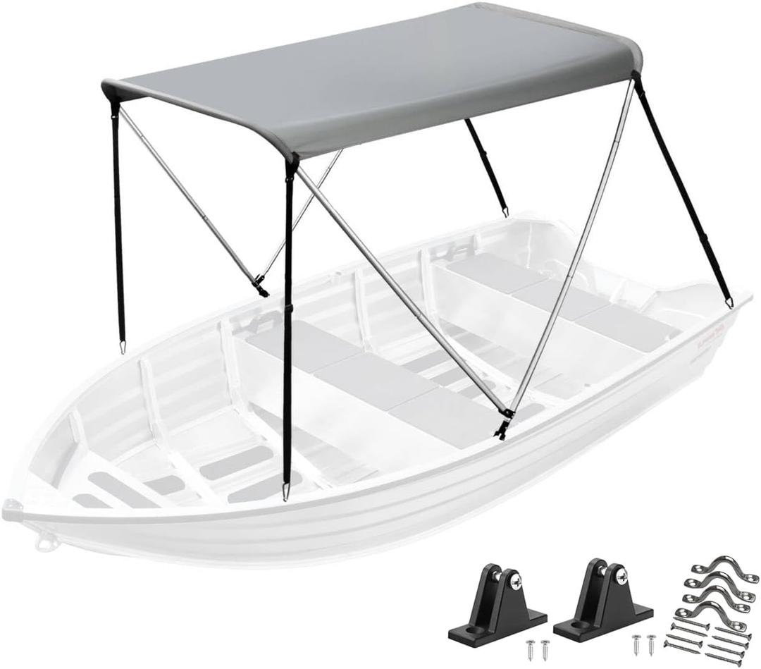 Bimini Top for Jon/Aluminum Boat (Width 3.3-4.6 ft) with Mounting Hardware,2 Bow Sun Shade Canopy Accessories with Storage Boots 63" L x 39"- 55" W x 43.3H (Hard Boat Bimini top Set)