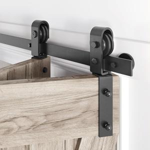 36" Bifold Sliding Barn Door Hardware Track Kit,Side Mounted Black J Shape Roller,Smoothly and Quietly,Assembly Easy,Fit Double 16" Bi-Folding Doors (Door Not Included)