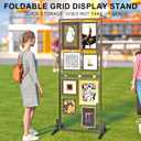 Mesh Wall Display Panel Heavy Duty Foldable, 2ft x 6ft Black Wire Wall Grid 1 Pack with 10 Hooks, Spring Load Pin (Flat Base) for Retail Display Stand, Supplier Showcase, Trr ade Exhibit