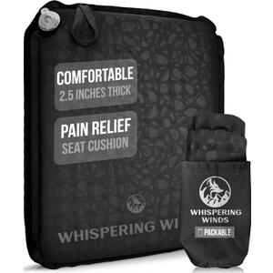 Whispering Winds Inflatable Seat Cushion - Comfortable Blow-up Foam Pad for Airplane, Travel, Stadium, Outdoors, Camping, Car & More (X-Large, Black -1pack)