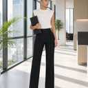 JEKAOYI Womens Straight Leg Dress Work Pants High Waist Stretchy Business Casual Pants Office Trousers Slacks (Black, L)