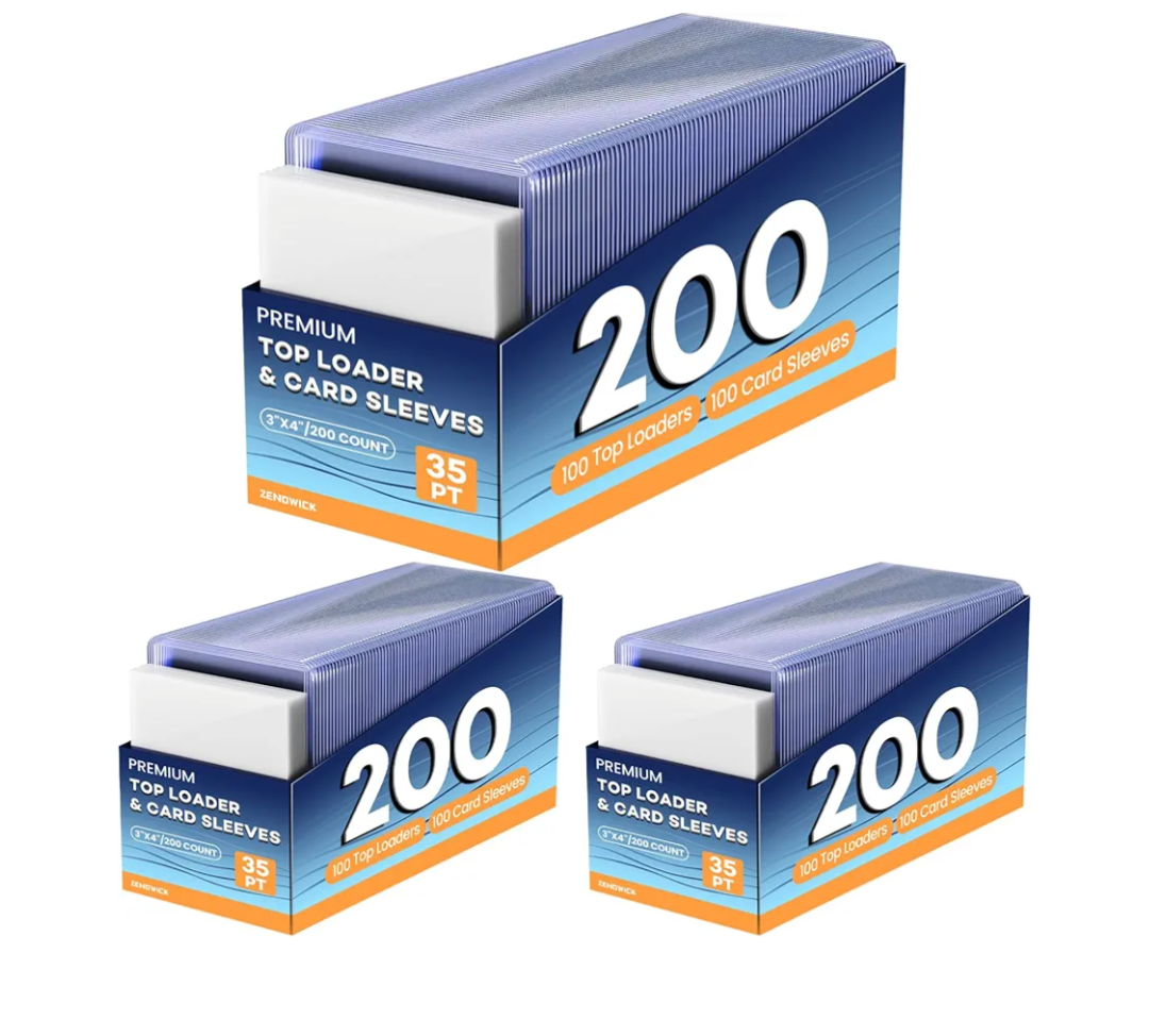 600 Card Sleeves Top Loaders for Cards, 3" x 4" Hard Plastic Toploaders, Baseball Card Protectors, Trading Card Holder for Football Sports Cards (300 Toploaders + 300 Penny Sleeves)