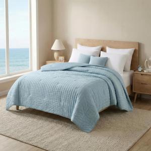 Cooling Comforter King Size 104"x90", Seersucker Reversible Lightweight Summer Comforter, Q-Max>0.4 Breathable Cooling Blanket for Hot Sleepers Night Sweats & Menopause, All Season Bedding, Blue