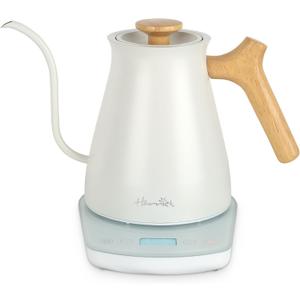 Harriet Gooseneck Electric Kettle - 1200W Fast Heat, 0.8L Stainless Steel, Precision Temp Control & Timer, Wood Handle, Pour Over Coffee and Tea, White