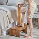 Premium Step Stool with Handle for Adults, Elderly & Seniors, Wooden 9 One Step Stool for High Bed, Heavy Duty Bedside Step Platform, Holds Up to 400 lbs, Nonslip Platform for Kitchen/Bathroom (Warm Acacia)