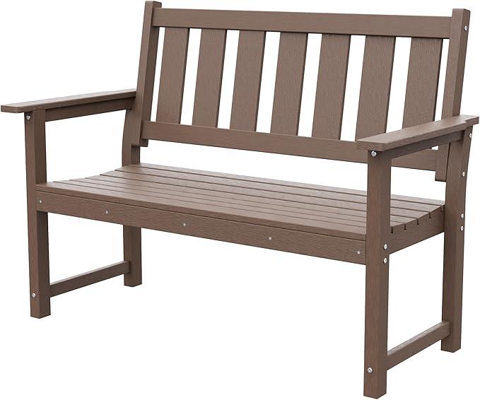 HDPE Memorial Bench – 50'' Weatherproof Durable Outdoor Bench, 2-Person Park Bench, Easy to Move, Multi-Purpose Design Ideal for Porch, Patio, Church, and School (Brown)