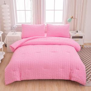 Pink Comforter Sets Queen Size, Pink Bedding Sets,Bed in a Bag Comforter 5 Pieces-Soft Lightweight Microfiber Bed Set for All Season