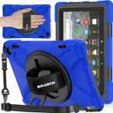 BRAECNstock for Amazon Fire HD 8 Tablet Case 12th Generation 2024/2022 8 inch with Rotating Hand Strap + Stand Shouler Strap Pen Holder Shockproof Rugged Kindle Fire HD 8 Protective Case Kids - Blue