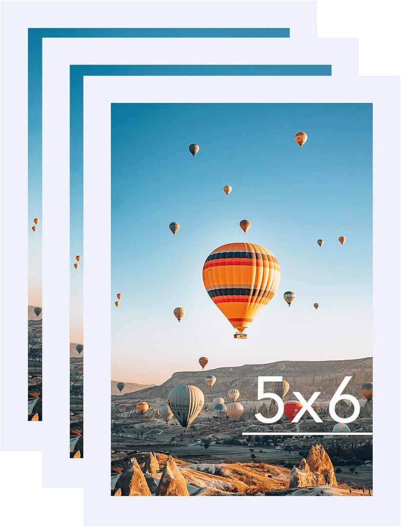 5x6 White Picture Frame Set of 3, Horizontal and Vertical Formats for Wall Hanging, 5 x 6 Wall Gallery Poster Photo Frames with Shatter Resistant Plexiglass, 3 Pack, White