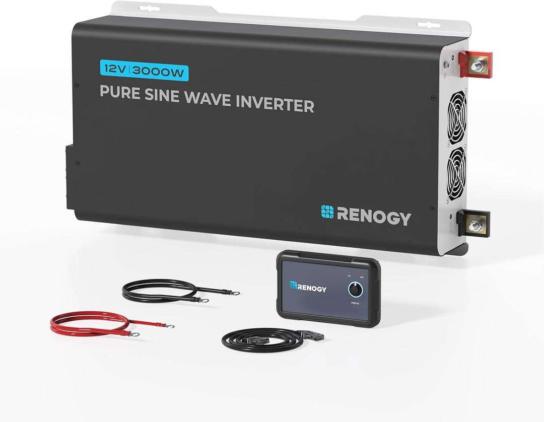 RENOGY REGO 3000W Pure Sine Wave Inverter with Transfer Switch & Bluetooth
Car Power Inverter 12V to 120V for Solar RV Truck Camping Home, 92% Conversion Efficiency, 6000W Peak Power, GFCI AC Outlet