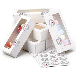 100 Pcs White Macaron Boxes with Window Bakery Packaging Container with 210 Pcs Thank You Stickers, Gift Boxe Packaging Boxes for 5-7 Macarons Cookie Candy Strawberry Chocolate