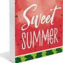 Summer Decor - Watermelon Decorations Summer Fruit Wooden Decorative Sign Home Decor for Desk Table Shelf 5 x 5 Inches