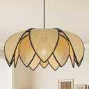 21'' Boho Rattan Chandeliers for Dining Room, Modern Farmhouse Wicker Pendant Light Fixtures with Large Hand Woven Flower Light Fixtures for Kitchen Island Living Room Entryway Bedroom