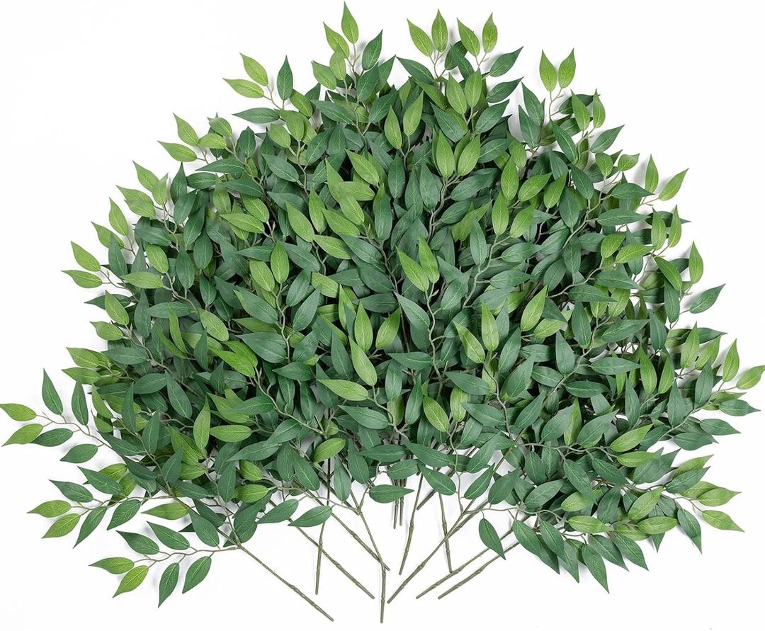 mizii 24pcs Italian Ruscus Artificial Greenery Stems Silk Green Leaves 20in Fake Spray Plants Stem Garland Greenery Decoration for Centerpieces Wedding Arch Flower Bouquet Table Room Wall Decor (24)