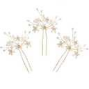 Elegant Pearl Wedding Hair Pins, Bendable Floral Crystal Hair Accessories for Bridal Women, Pack of 3 (Gold)