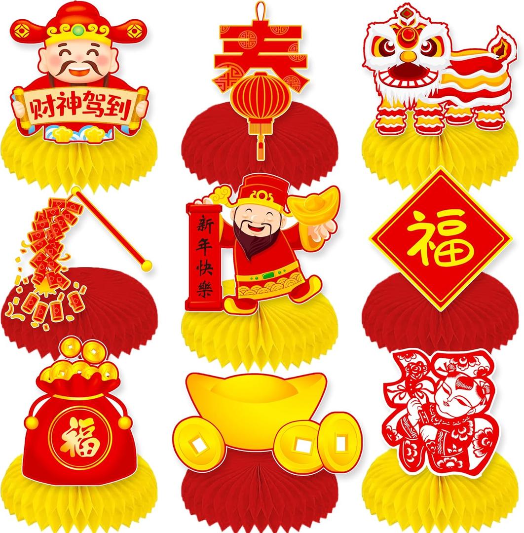 13pcs Chinese New Year Honeycomb Centerpieces 2026 Lunar New Year Red Table Centerpieces for 2026 Spring Festival Supplies Chinese New Years Decorations